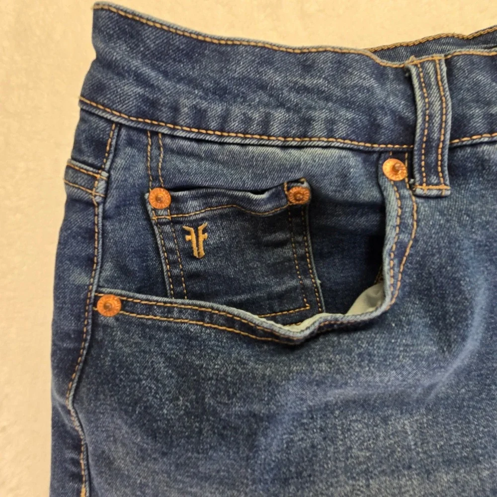 Frye Straight Stretch Womens Jeans Sz‎ 10 33x27 Dark Festival Western Logo Denim